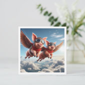 Als varkens vliegen! Uitnodiging met vliegende var (Staand voorkant)