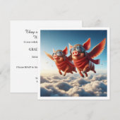 Als varkens vliegen! Uitnodiging vliegende varken, (Voorkant / Achterkant)