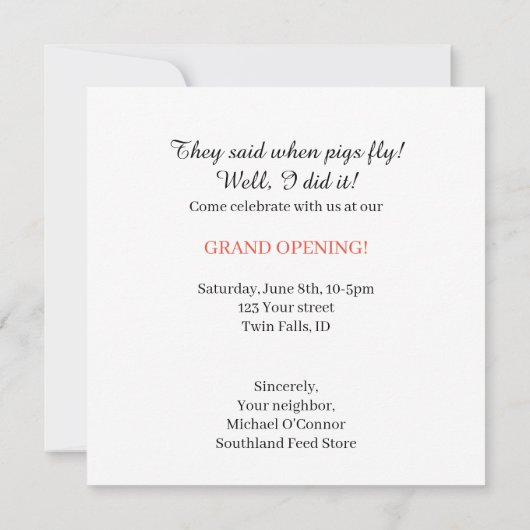 Als varkens vliegen! Uitnodiging voor vliegende va (Achterkant)