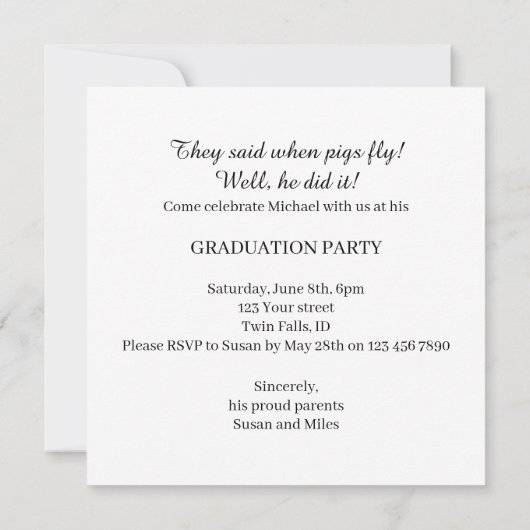 Als varkens vliegen! Uitnodiging voor vliegende va (Achterkant)