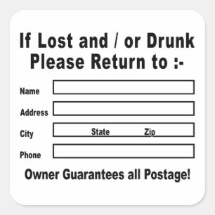 Als verloren en/of Drink, ga dan terug naar Vierkante Sticker