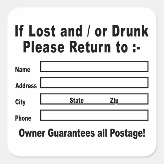 Als verloren en/of Drink, ga dan terug naar Vierkante Sticker (Voorkant)