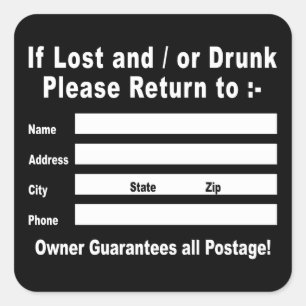 Als verloren en/of Drink, ga dan terug naar Vierkante Sticker