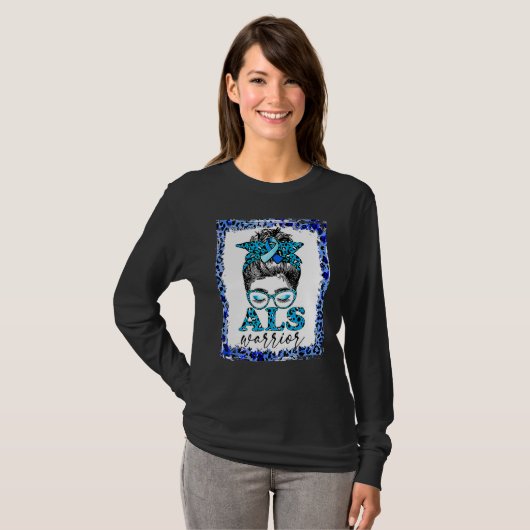 Als Warrior Leopard Messy Bun Als Bewustmakingsmaa T-shirt (Voorkant volledig)