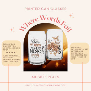 Als woorden falen spreekt muziek Gedrukte Can-bril Blikvorm Glas