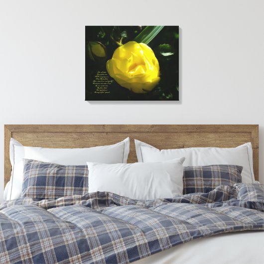 Als zacht licht op een gele roos canvas afdruk (Insitu (Slaapkamer))