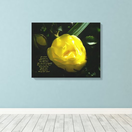 Als zacht licht op een gele roos canvas afdruk (Insitu (Houten vloer))
