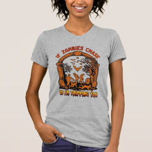 Als zombies ons achterna komen ik struikel jij ker t-shirt