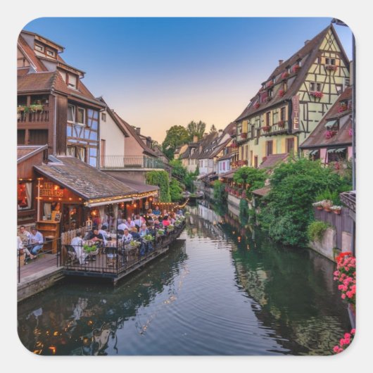 Alsace France Flower Water Canal Vierkante Sticker (Voorkant)