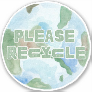 Alsjeblieft Recyclen Planet Earth Waterverf Pastel Sticker