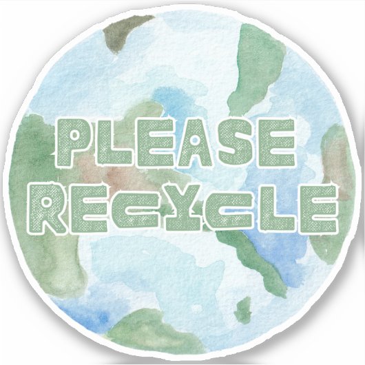 Alsjeblieft Recyclen Planet Earth Waterverf Pastel Sticker (Voorkant)