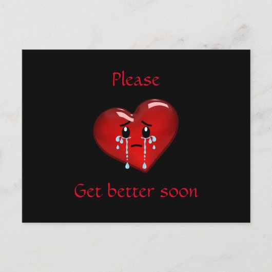 Alsjeblieft, word snel beter. Rood hart Briefkaart (Voorkant)