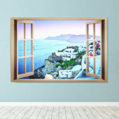 Alsof je in Santorini Greece Canvas Print woont (Insitu (Houten vloer))