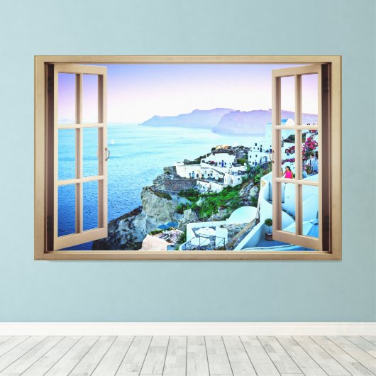 Alsof je in Santorini Greece Canvas Print woont (Insitu (Houten vloer))