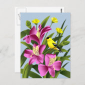 Alstroemeria Bloem en goudvink Briefkaart (Voorkant / Achterkant)