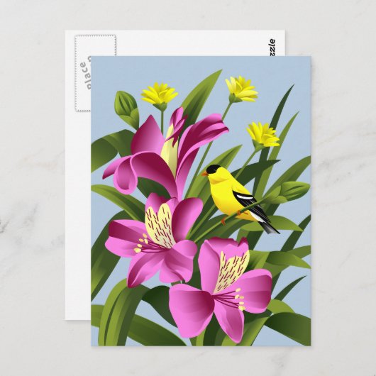 Alstroemeria Bloem en goudvink Briefkaart (Voorkant / Achterkant)