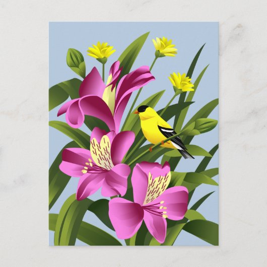 Alstroemeria Bloem en goudvink Briefkaart (Voorkant)