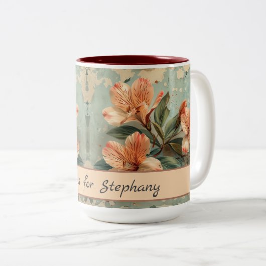 Alstroemeria Bloem Retro Rustiek Tweekleurige Koffiemok (Voorkant rechts)