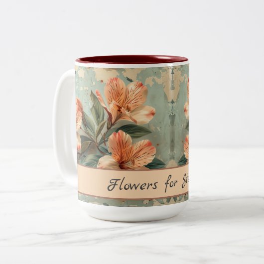 Alstroemeria Bloem Retro Rustiek Tweekleurige Koffiemok (Voorkant links)