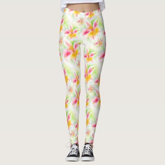 Alstroemeria floral Peruaanse lelie kunst leggings (Voorkant)