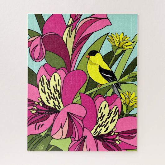 Alstroemeria Flower en Goldfinch Jigzaag Puzzle Legpuzzel (Verticaal)
