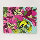 Alstroemeria Flower en Goldfinch Jigzaag Puzzle Legpuzzel (Horizontaal)