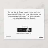 Alt-Key Codes Reference Kaart (Achterkant)