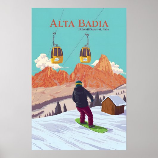 Alta Badia Snowboarden Reisposter Poster (Voorkant)