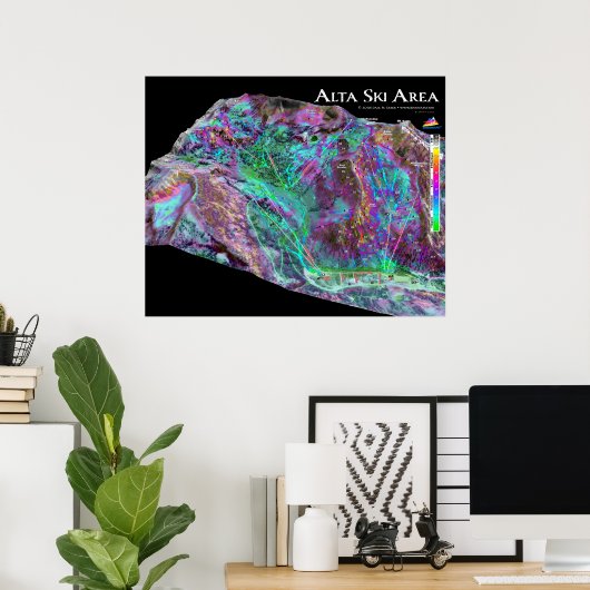 Alta Ski Area 3dSkiMaps Poster (Thuiskantoor)