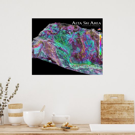 Alta Ski Area 3dSkiMaps Poster (Keuken)