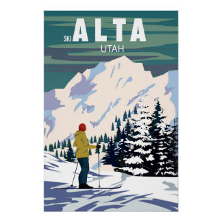 Alta Ski Travel resort poster vintage. Utah USA
