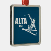 Alta Utah Skier Metalen Ornament (Rechts)