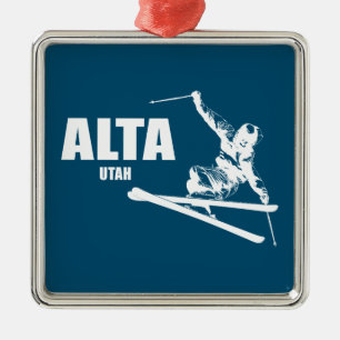 Alta Utah Skier Metalen Ornament