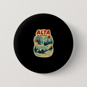 Alta Utah Vintage Ski Vakantie Ski Reizen Aandenke Ronde Button 5,7 Cm