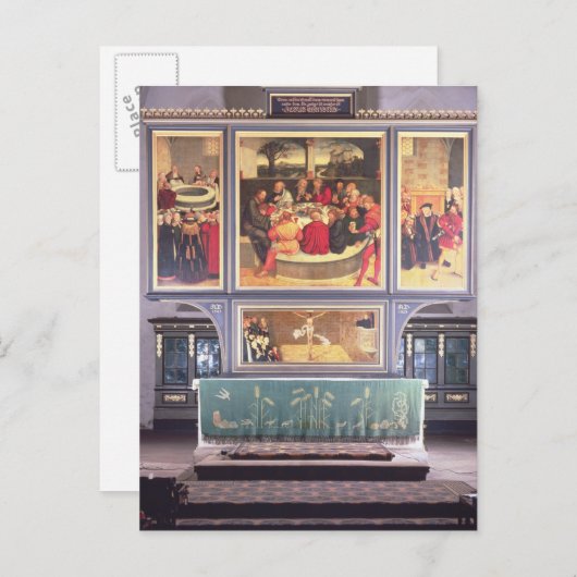 Altaar met het afschilderen van de Triptiek Briefkaart (Voorkant / Achterkant)