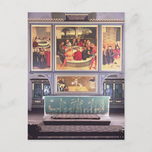 Altaar met het afschilderen van de Triptiek Briefkaart (Voorkant)