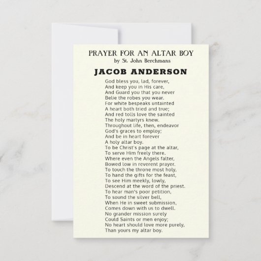 Altaarjongensgebed voor katholieke priesterroeping notitiekaartje (Achterkant)