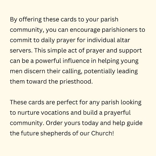 Altaarjongensgebed voor katholieke priesterroeping notitiekaartje