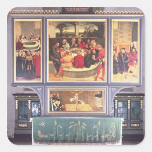 Altar met een triptych die vierkante sticker