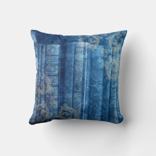 Alte Bücher - goldene Ornamente - blau  |  Kussen (Achterkant)