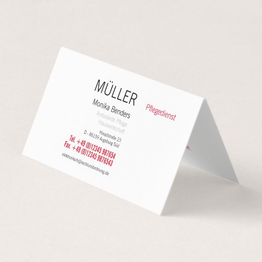 Altenpflege Ambulante Pflege Visitenkarten Visitekaartje (Voorkant)