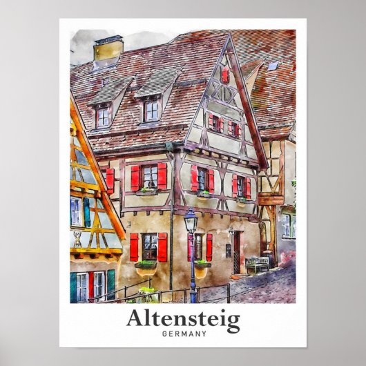 Altensteig Duitsland Reizen Waterverf Hand geteken Poster (Voorkant)