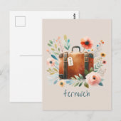 Alter Koffer mit Blumen- fernweh-personalisierbare Briefkaart (Voorkant / Achterkant)