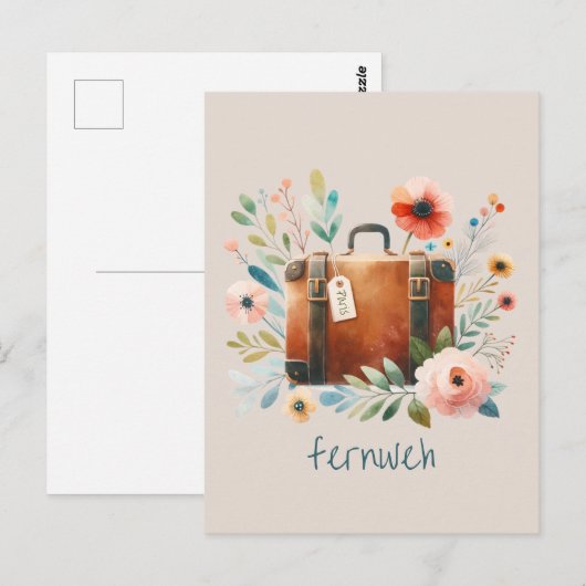 Alter Koffer mit Blumen- fernweh-personalisierbare Briefkaart (Voorkant / Achterkant)