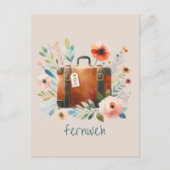 Alter Koffer mit Blumen- fernweh-personalisierbare Briefkaart (Voorkant)