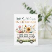 Alter Van mit Blumen- Hippiebus mit Blumen Briefkaart (Staand voorkant)