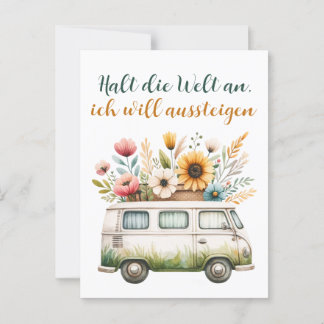 Alter Van mit Blumen- Hippiebus mit Blumen Briefkaart