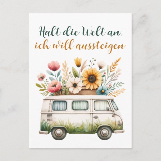 Alter Van mit Blumen- Hippiebus mit Blumen Briefkaart (Voorkant)