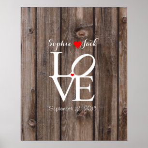 Alternatief bruiloft gastboek LOVE wood effect Poster
