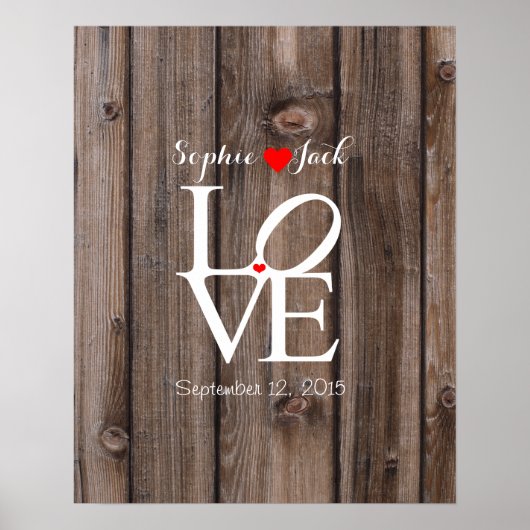 Alternatief bruiloft gastboek LOVE wood effect Poster (Voorkant)
